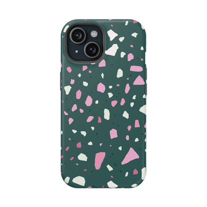 Phone Case iPhone 15 Emerald Blush Terrazzo