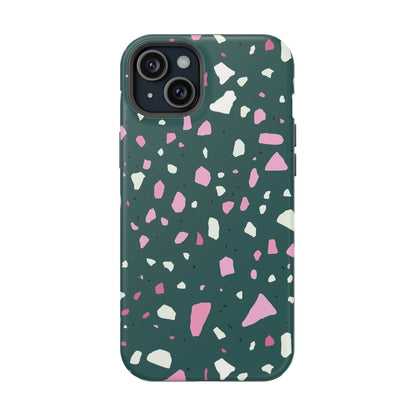 Phone Case iPhone 15 Plus Emerald Blush Terrazzo