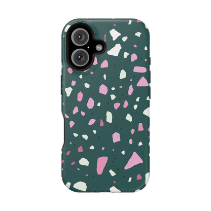 Phone Case iPhone 16 Emerald Blush Terrazzo